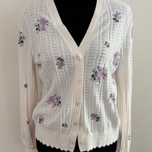LOFT Floral Pointelle Cardigan